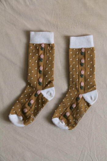 Bonjour Polka Dot & Flower Socks Camel