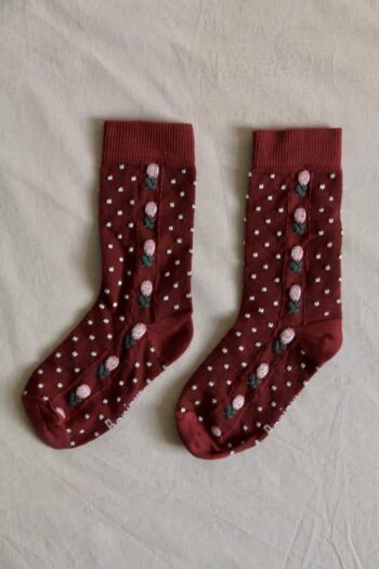 Bonjour Polka Dot & Flower Socks Red