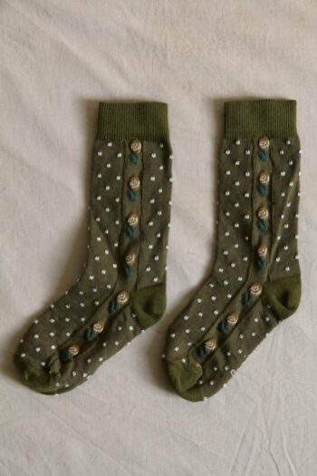 Bonjour Polka Dot & Flower Socks Green
