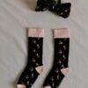 Bonjour Flower Socks with Hair Bow ~ Pink Black