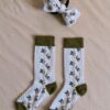 Bonjour Flower Socks with Hair Bow ~ Green Ecru