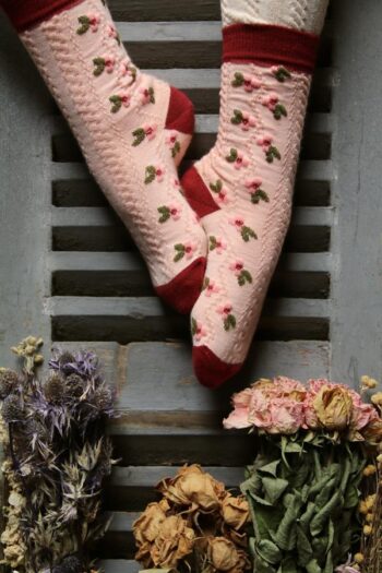 Bonjour Flower Socks with Hair Bow ~ Red Pink