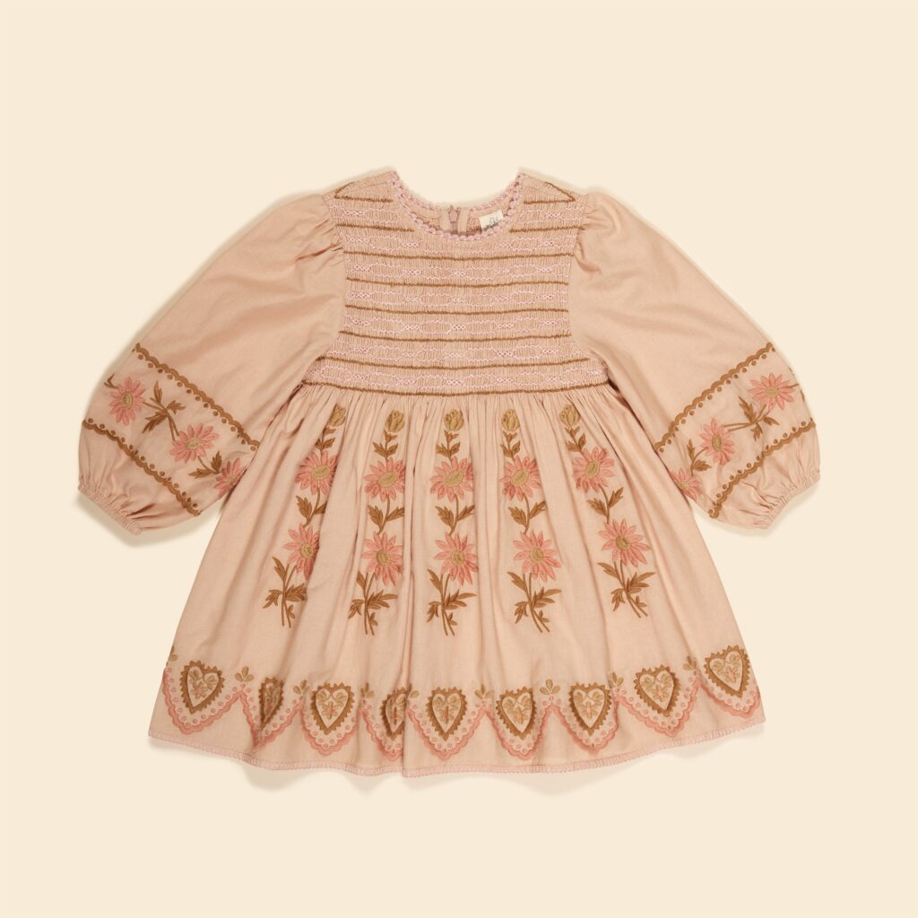 ワンピース apolina 3-5 Penny Smock Dress Pink Beige Apolina Penny smock dress pink beige