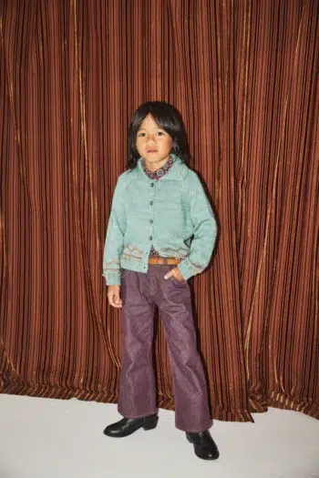 Misha & Puff Zig Zag Cardigan Sage on boy