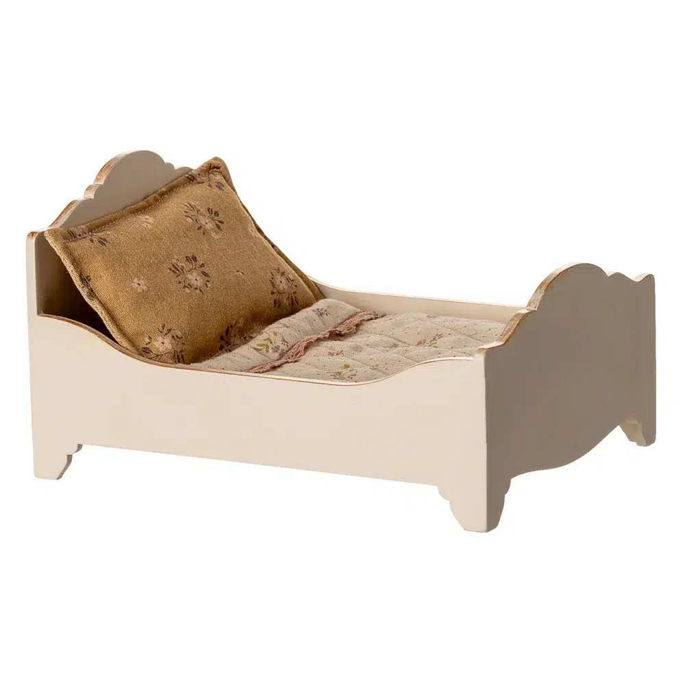 Maileg Bed Mouse Wooden Off White 1 Maileg Bed Mouse Wooden off-white doll house furniture