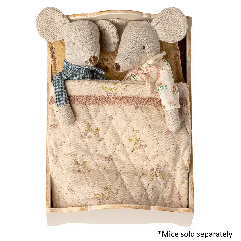Maileg Bed Mouse Wooden Off White 2 Maileg Bed Mouse Wooden off white