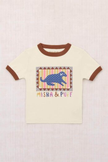 Misha & Puff Dog Collage Ringer Tee Marzipan