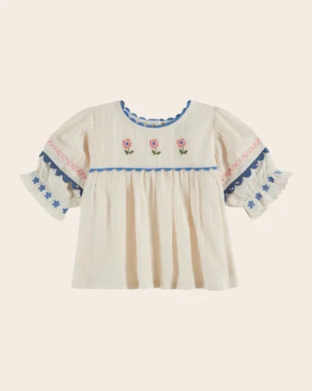 Emile et Ida Blouse Embroidered Cream Flowers