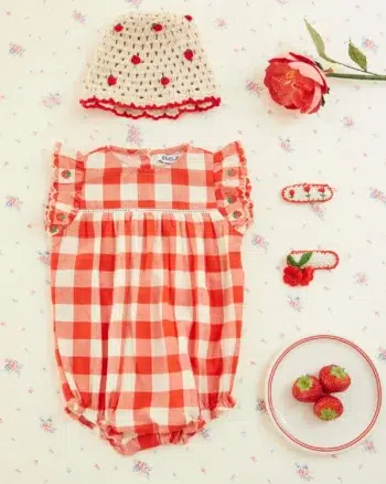 Emile et Ida Combibloomer Embroidered Red Gingham