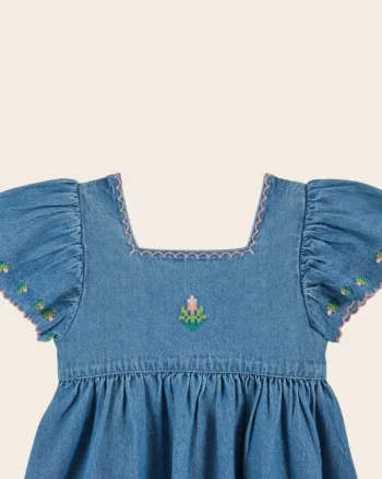 Emile et Ida Dress Embroidered Denim Flowers