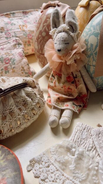 French Easter Bunnette Small in Vintage Floral Dress