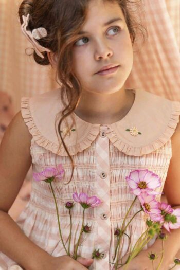 Bonjour Diary Embroidered Tunique with Hairclip Pink Gingham (3)