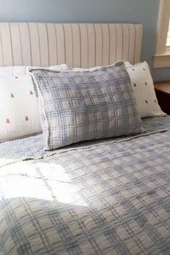 New Grain French Plaid Twin Blanket Bluebell with sham