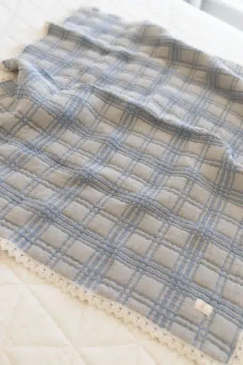 New Grain French Plaid Twin quilt Bluebelle with Lace Trim