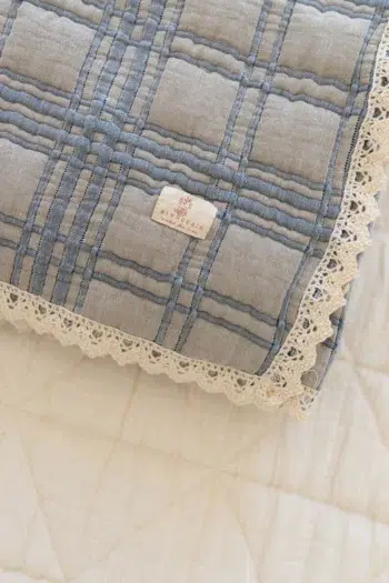 New Grain French Plaid Twin quilt Bluebelle with Lace Trim