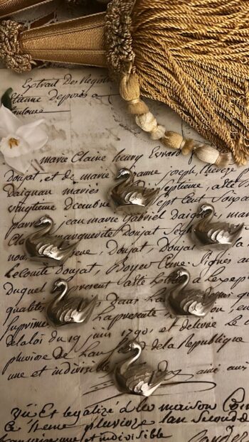 French Swan Place Card Holder Set of 6 with Curtain Tie back