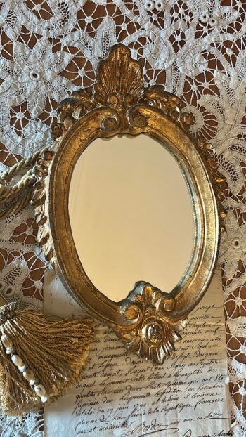 French Vintage Petite Oval Giltwood Mirror (1)