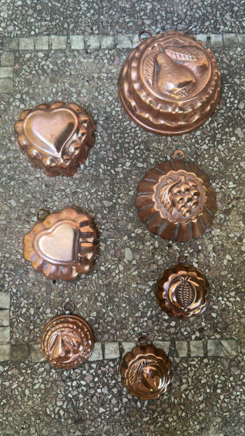 Vintage French Copper Fruit & Heart Moulds