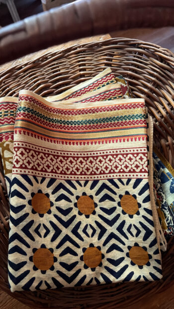 Large French Market Scarf - Sarong Navy and Saffron