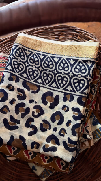 Large French Market Scarf - Sarong Dark Blue Leopard