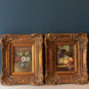 Pair of Petite French Still Life Paintings in Ornate Gilt Frames beautiful french decor