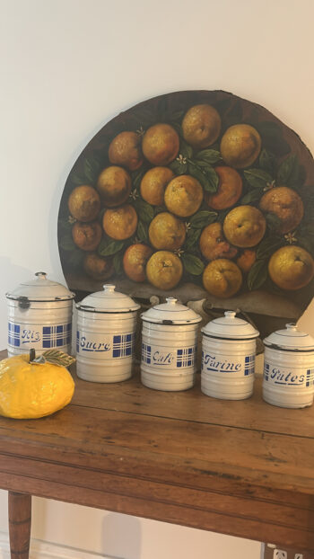 Vintage Belgian C.N.E.B. Enamel Kitchen Canisters