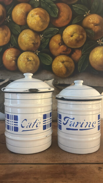 Vintage Belgian C.N.E.B. Enamel Kitchen Canisters