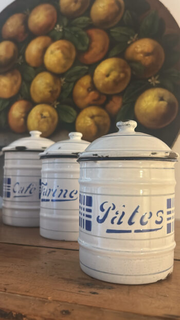 Vintage Belgian C.N.E.B. Enamel Kitchen Canisters