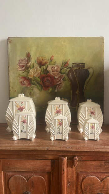 Vintage French Art Deco Faience Kitchen Canister Set (1)