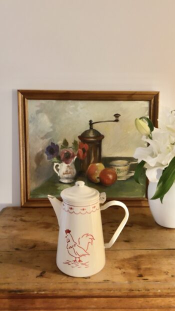 Vintage French Coffee Pot with Hen Motif