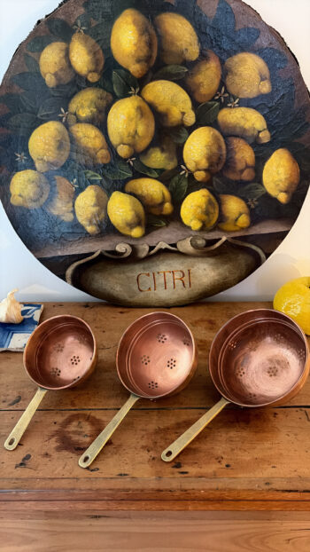 Vintage French Copper Strainers with Brass Handles – Set of Three