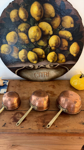 Vintage French Copper Strainers with Brass Handles – Set of Three