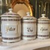 Vintage French Enamel Kitchen Canisters – Set of Three
