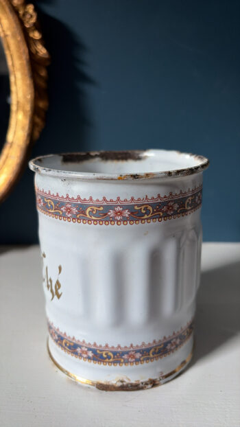 Vintage French Enamel Kitchen Canisters – Set of Three