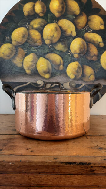 Vintage French Hammered Copper Cooking Pot with Lid