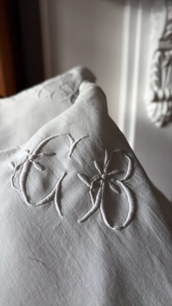 Vintage French Monogrammed Cushion Covers Set of 2