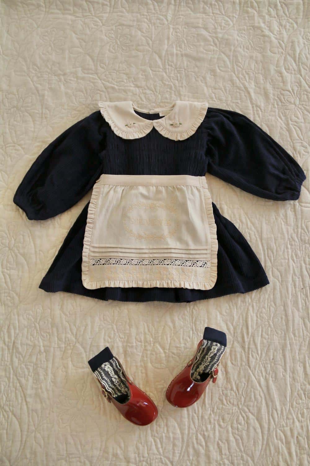 Bonjour Diary Navy Corduroy Tunic and Matching Apron 1 Bonjour Diary Navy Corduroy Tunic and Matching Apron