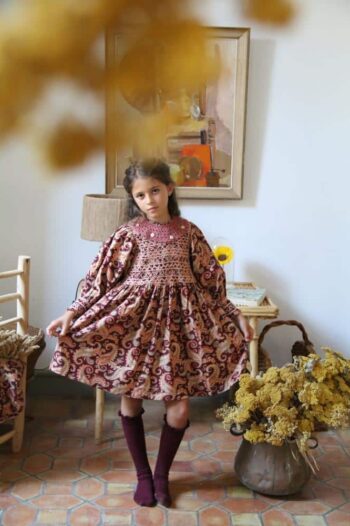 Bonjour Diary Smocked Dress Cashmere Burgundy 10 Bonjour Diary Smocked Dress Cashmere Burgundy - Image 4