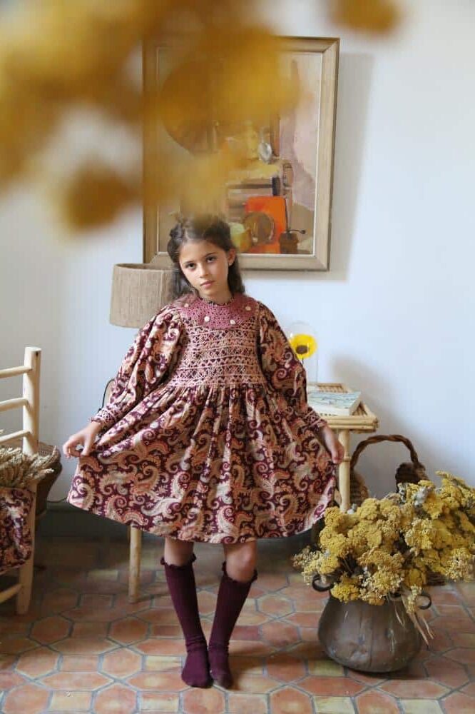 Bonjour Diary Smocked Dress Cashmere Burgundy 4 Bonjour Diary Smocked Dress Cashmere Burgundy - Image 4