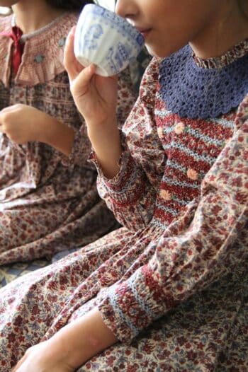 Bonjour Diary Smocked Floral Blouse with Crochet Collar - Image 3