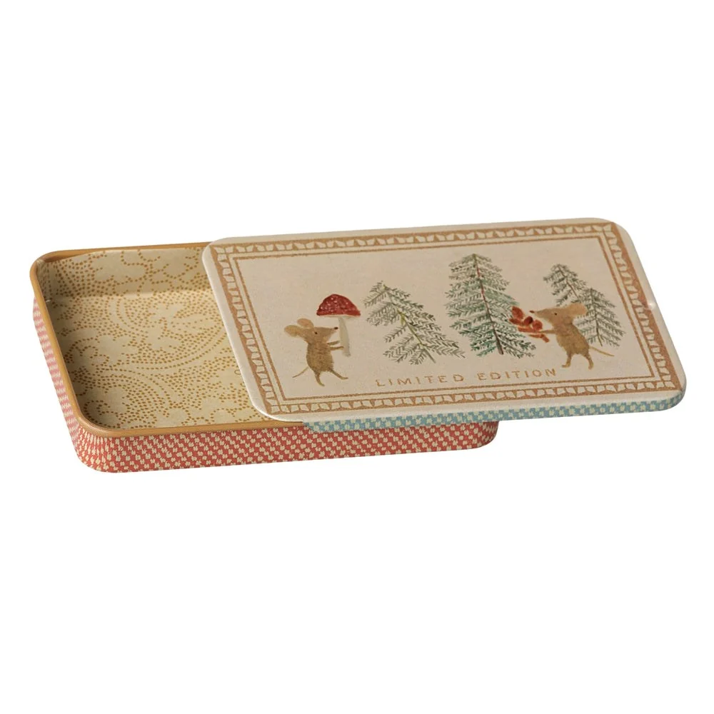Maileg Metal Box Sliding Lid Christmas Mice (Late Oct) 2 Maileg Metal Box Sliding Lid Christmas Mice