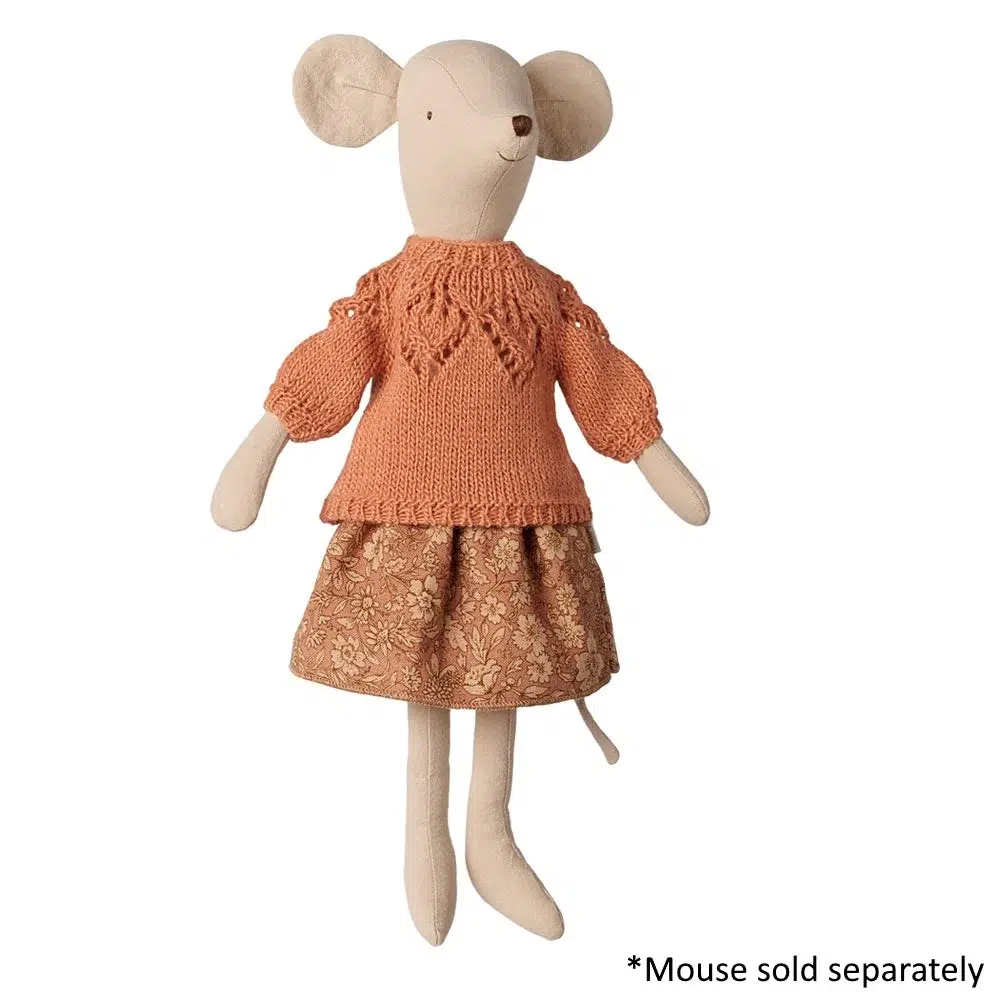 Maileg Skirt & Knitted Sweater Medium Mouse (Preorder Mid Nov) 2 Maileg Skirt & Knitted Sweater Medium Mouse