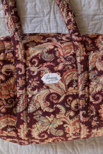 Suranne Diary Quilted Bowling Bag Cashmere Burgundy with handles