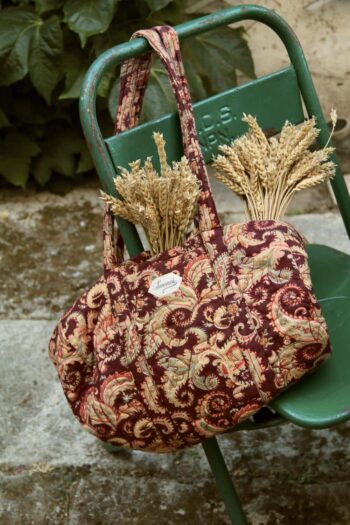 Suranne Diary Quilted Bowling Bag Cashmere Burgundy with handles