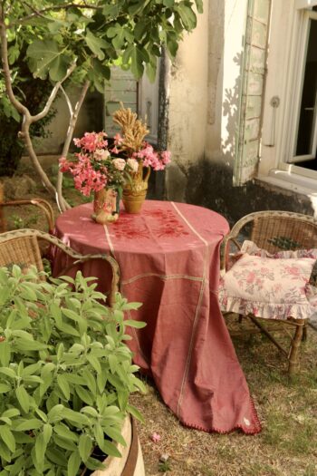Suranne Diary Tablecloth Red Embroidered Chambray