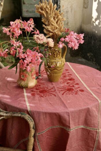 Suranne Diary Tablecloth Red Embroidered Chambray