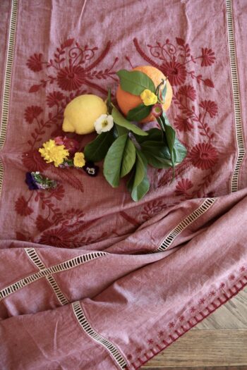 Suranne Diary Tablecloth Red Embroidered Chambray