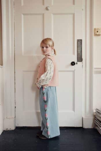 Emile et Ida Denim Embroidered Tulip Trousers Bleu Delave