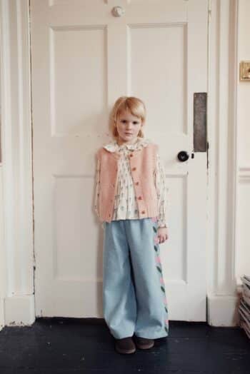 Emile et Ida Denim Embroidered Tulip Trousers Bleu Delave
