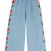 Emile et Ida Denim Embroidered Tulip Trousers Bleu Delave
